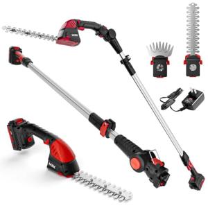 MZK 2-in-1 20V Pole Mini Hedge Trimmer & Grass Shear, 13ft Reach, Electric Hedge Trimmer with Extension Pole, Multi-Angle (Battery and Charger Included),HT08D11