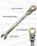 WORKPRO 10 mm Flex-Head Ratcheting Combination Wrench, Cr-V Constructed, Nickel Plating, 72-Teeth, 12 Point Design, Metric