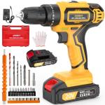 Aseboy Cordless Drill with Battery and Charger, 20V Electric Drill with 3/8" Keyless Chuck, 25+3 Torque Settings & Impact Mode for Drilling, Screwdriving, and Home Improvement(1Battery)