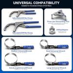DISEN Oil Filter Wrench Set, 8PCS Oil Filter Swivel Wrench Set 2-3/4" to 5-1/4", 9" & 12" Adjustable Oil Filter Pliers,Universal 3-Jaw Removal Tool with 1/2" to 3/8" Adapter, Organized in Storage Case