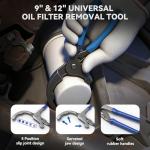 DISEN Oil Filter Wrench Set, 8PCS Oil Filter Swivel Wrench Set 2-3/4" to 5-1/4", 9" & 12" Adjustable Oil Filter Pliers,Universal 3-Jaw Removal Tool with 1/2" to 3/8" Adapter, Organized in Storage Case