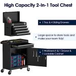 Yaciente 5-Drawer Tool Box with Wheels, Rolling Tool Storage Cabinet with Detachable Top Tool Chest and Locking Mechanism, Metal Tool Cart for Garage Workshop and Room Use (Black)