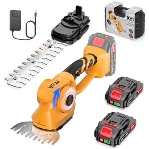 Cordless Hedge Trimmer, 2-in-1 Hedge Trimmer, Ultra Long Battery Life with Battery*2, high-Power and high-Capacity Grass Trimmer for Gardens, Yards and lawns, Including Charger