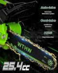 WTHW 25.4CC Top Handle Chainsaw – 12 Inch Gas Powered Arborist Saw for Tree Climbing & Pruning – Lightweight 2-Cycle Engine, Easy Start System & Auto Oiling (WT22)