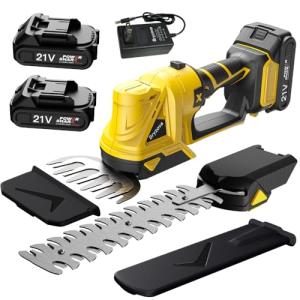 Bryzova 21V 2-in-1 Cordless Hedge Trimmer with 2 Blades (8.7'' & 5.2'') & 2×2.0Ah Batteries, Includes Charger, Lightweight Single Handed Electric Shrub Trimmer for Garden, Lawn, Bushes