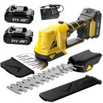 Bryzova 21V 2-in-1 Cordless Hedge Trimmer with 2 Blades (8.7'' & 5.2'') & 2×2.0Ah Batteries, Includes Charger, Lightweight Single Handed Electric Shrub Trimmer for Garden, Lawn, Bushes
