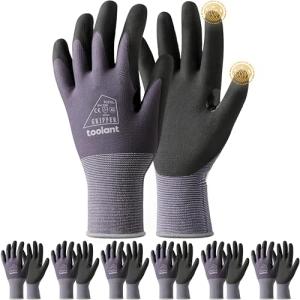 toolant Work Gloves MicroFoam Nitrile Coated, Breathable Nylon Safety Gloves with Stretchy Fit, Firm Grip & Touch-Screen Compatible, Ideal for Gardening, Automotive, Warehouse, Gray(M, 6 Pairs)