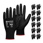 KAYGO Safety Work Gloves PU Coated,12 Pairs KG11PB Seamless Knit Glove for Men and Women, with Smooth Grip on Palm and Fingers, Ideal for General Duty Work (Small, Black)
