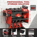 Power Tool Organizer Wall Mount with Charging Station, Heavy Duty 3 Layer Garage Tool Storage with 4 Cordless Drill Holder and 8 Outlet Power Strip, Gift for Men Husband Dad Birthday Anniversary red