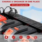 Power Tool Organizer Wall Mount with Charging Station, Heavy Duty 3 Layer Garage Tool Storage with 4 Cordless Drill Holder and 8 Outlet Power Strip, Gift for Men Husband Dad Birthday Anniversary red