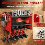Power Tool Organizer Wall Mount with Charging Station, Heavy Duty 3 Layer Garage Tool Storage with 4 Cordless Drill Holder and 8 Outlet Power Strip, Gift for Men Husband Dad Birthday Anniversary red