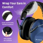 Vanderfields Premium Hearing Protection Ear Muffs - Broad Spectrum Sound Reduction 33.2dB at 2K Hz Noise Cancelling - Headset Safety Noise Cancellation - Headphones Adults and Teens - Marine Blue