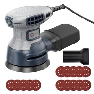 5-Inch Random Orbital Sander with Brake, 3.0AMP Electric Palm Sander 6 Variable Speed, 13000RPM Power Sander with 15pcs Sandpapers, ZeroDust & Vacuum Attach Collection System for Woodworking Sanding