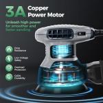 5-Inch Random Orbital Sander with Brake, 3.0AMP Electric Palm Sander 6 Variable Speed, 13000RPM Power Sander with 15pcs Sandpapers, ZeroDust & Vacuum Attach Collection System for Woodworking Sanding