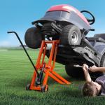 VEVOR Lawn Mower Lift with Hydraulic Jack, 500 Lbs Weight Capacity, Solid Carbon Steel Lawn Mower Lift, Adjustable Movable Lawn Lifter for Riding Tractors and Zero Turn Lawn Mowers, Orange