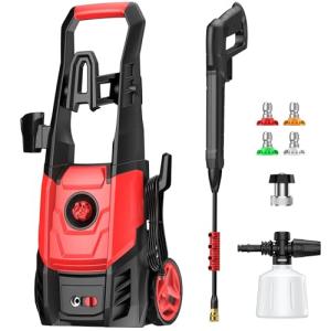 Electric Pressure Washer Power Washer with Foam Cannon & 4 Quick Connect Nozzles, Portable High Pressure Cleaning Machine for Cars Driveways Patios Outdoor Cleaning
