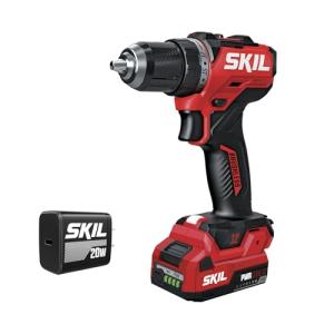 SKIL 12V Brushless Cordless 1/2-Inch Compact Drill Driver Kit Including 2.0Ah USB-C Battery and 20W Charger - DL6290A-11