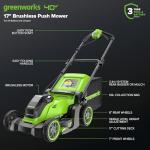 Greenworks 40V 17" Cordless Lawn Mower – Brushless Motor, 4.0Ah Battery & Charger (75+ Compatible Tools), 2-in-1 Mulch/Bag