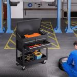 PrecisionAuto 4-Drawer Rolling Tool Chest, with Wheels and Lock, Portable Storage Organizer, Secure Toolbox with Key System, Mobile Cabinet for Workshop, Repair Shop, Warehouse, Black