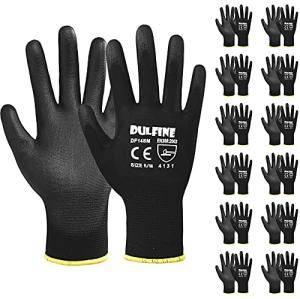 Ultra-Thin PU Coated Work Gloves-12 Pairs,Excellent Grip,Nylon Shell Black Polyurethane Coated Safety Work Gloves, Knit Wrist Cuff,Ideal for Light Duty Work. (Large)