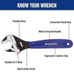 WORKPRO 8-Inch Adjustable Wrench, Cr-V Steel Wide Jaw Black Oxide Wrench, Metric & SAE Scales, for Home, Garage, Workshop and DIY
