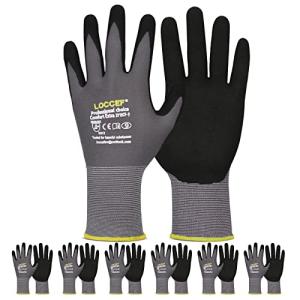 LOCCEF Work Gloves MicroFoam Nitrile Coated-6 Pairs,Seamless Knit Nylon Gloves,Gray Work gloves (10/XL, Gary-6 Pairs)