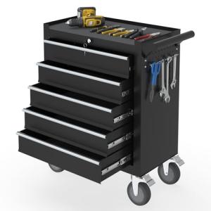 Kieperi 5-Drawers Rolling Tool Chest, Tool Chest with Wheels and Drawers, Rolling Box with Locking System, Tool Box with Wheels for Garage, Warehouse, Workshop (Black, 5 Drawers)