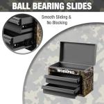 WORKPRO Metal Mini Tool Box, Top Tool Chest containing Two Drawers with Ball Bearing Slides, PVC Drawer Liners and PP Feet Pads, Durable Cold Rolled Steel Small Toolbox for Multi-Purpose Storage