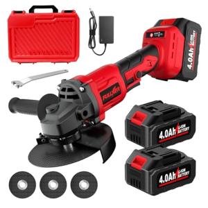 FULLYEA Cordless Angle Grinder Kit, 4-1/2" Power Angle Grinders with 2 * 4.0Ah Battery & 12000RPM Brushless Motor, Metal Grinder with Cutting Wheels, Electric Grinder Tool Set for Cutting, Grinding