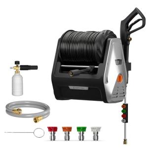 Giraffe Tools Wall Mounted Pressure Washer Essential with Upgraded 1800W Motor, Max 2900 PSI, 2.2 GPM Electric Power Washer with 100ft Retractable Pressure Hose, Automatic Rewind, Any Length Lock