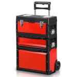 Auto Dynasty Stackable Tool Box 3-Tier Tool Separate Organizer Rolling Tool Chest with Wheels 3-in-1 Upright Trolley for Garage or Workshop, Red