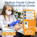 Inspire Cobalt Blue Nitrile Disposable Gloves | 4.5 Nitrile Safety Medical Exam Cooking Cleaning Disposable Gloves (Blue - Box of 100, Medium)