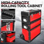 Auto Dynasty Stackable Tool Box 3-Tier Tool Separate Organizer Rolling Tool Chest with Wheels 3-in-1 Upright Trolley for Garage or Workshop, Red