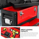 Auto Dynasty Stackable Tool Box 3-Tier Tool Separate Organizer Rolling Tool Chest with Wheels 3-in-1 Upright Trolley for Garage or Workshop, Red
