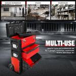 Auto Dynasty Stackable Tool Box 3-Tier Tool Separate Organizer Rolling Tool Chest with Wheels 3-in-1 Upright Trolley for Garage or Workshop, Red
