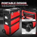Auto Dynasty Stackable Tool Box 3-Tier Tool Separate Organizer Rolling Tool Chest with Wheels 3-in-1 Upright Trolley for Garage or Workshop, Red