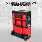 Auto Dynasty Stackable Tool Box 3-Tier Tool Separate Organizer Rolling Tool Chest with Wheels 3-in-1 Upright Trolley for Garage or Workshop, Red