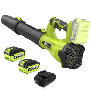 Leaf Blower Cordless, 21V Cordless Leaf Blower with 2×4.0Ah Batteries & Fast Charger, 6-Speed, Powerful Lightweight Electric Blower Kit for Lawn, Patio, Car Drying and Light Snow, Lightweight Handheld