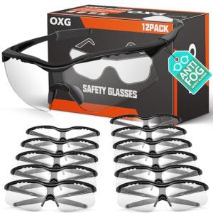 OXG 12 Pack Anti Fog Clear Safety Glasses for Men, ANSI Z87.1 Safety Goggles Impact Scratch Resistant Eye Protection for Shooting, Work, Construction