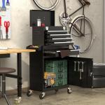 CMFYDAILY 5-Drawers Black Tool Chest, 2-in-1 Mechanic Large Capacity Tool Cabinet Heavy Duty Mechanic Rolling Tool Box Metal Locking Tool Cart with Drawers and Wheels for Storage
