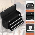 Portable Metal Tool Box, 3 Drawer Steel Tool Box with Top Storage Tray and carrying Handle, Multi-Function Tool Storage with Anti-slip Liner for Garage, Home, or Workbench (Black)