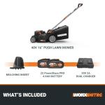 WORX Nitro 16" Cordless Lawn Mower, 2 in 1 Electric Mower with with Brushless Motor, Lightweight Push Lawn Mower for 1/4 Acre, 2 Batteries & Charger Included, WG737