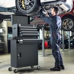 CMFYDAILY 5-Drawers Black Tool Chest, 2-in-1 Mechanic Large Capacity Tool Cabinet Heavy Duty Mechanic Rolling Tool Box Metal Locking Tool Cart with Drawers and Wheels for Storage