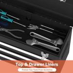 Portable Metal Tool Box, 3 Drawer Steel Tool Box with Top Storage Tray and carrying Handle, Multi-Function Tool Storage with Anti-slip Liner for Garage, Home, or Workbench (Black)