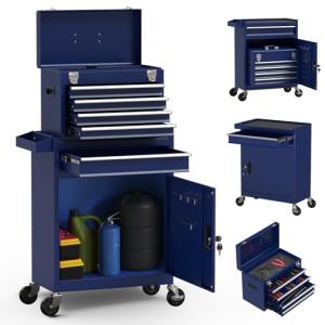 Granper 5-Drawer High Capacity Rolling Tool Box, Removable Cabinet Storage Tool Chest with Wheels and Drawers, Detachable Toolbox with Lock for Mechanics Garage Workshop and Tool Room (Blue)