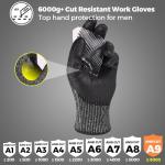 Donfri 3 Pairs A9 Cut Resistant Work Gloves for Men, Safety Gloves for Men Touchscreen with Reinforced Thumb, ANSI Cut Level 9 Protection Flexible for Metal Glass Wood Construction Fishing, L