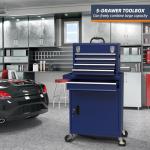 Granper 5-Drawer High Capacity Rolling Tool Box, Removable Cabinet Storage Tool Chest with Wheels and Drawers, Detachable Toolbox with Lock for Mechanics Garage Workshop and Tool Room (Blue)