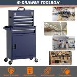 Granper 5-Drawer High Capacity Rolling Tool Box, Removable Cabinet Storage Tool Chest with Wheels and Drawers, Detachable Toolbox with Lock for Mechanics Garage Workshop and Tool Room (Blue)