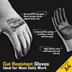 COOLJOB 12/120 Pairs A4 Cut Resistant Safety Work Gloves with Grip, Breathable & Lightweight Polyurethane PU Coated Protective Gloves for Wood Carving, Glass Handling, Mechanic Work, Gray Large