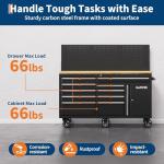 Garvee 60 in Rolling Tool Chest with 10 Drawers & Pegboard, Mobile Garage Tool Cabinet with Locks & Charging Station, Heavy Duty Workbench for Workshop, Black
